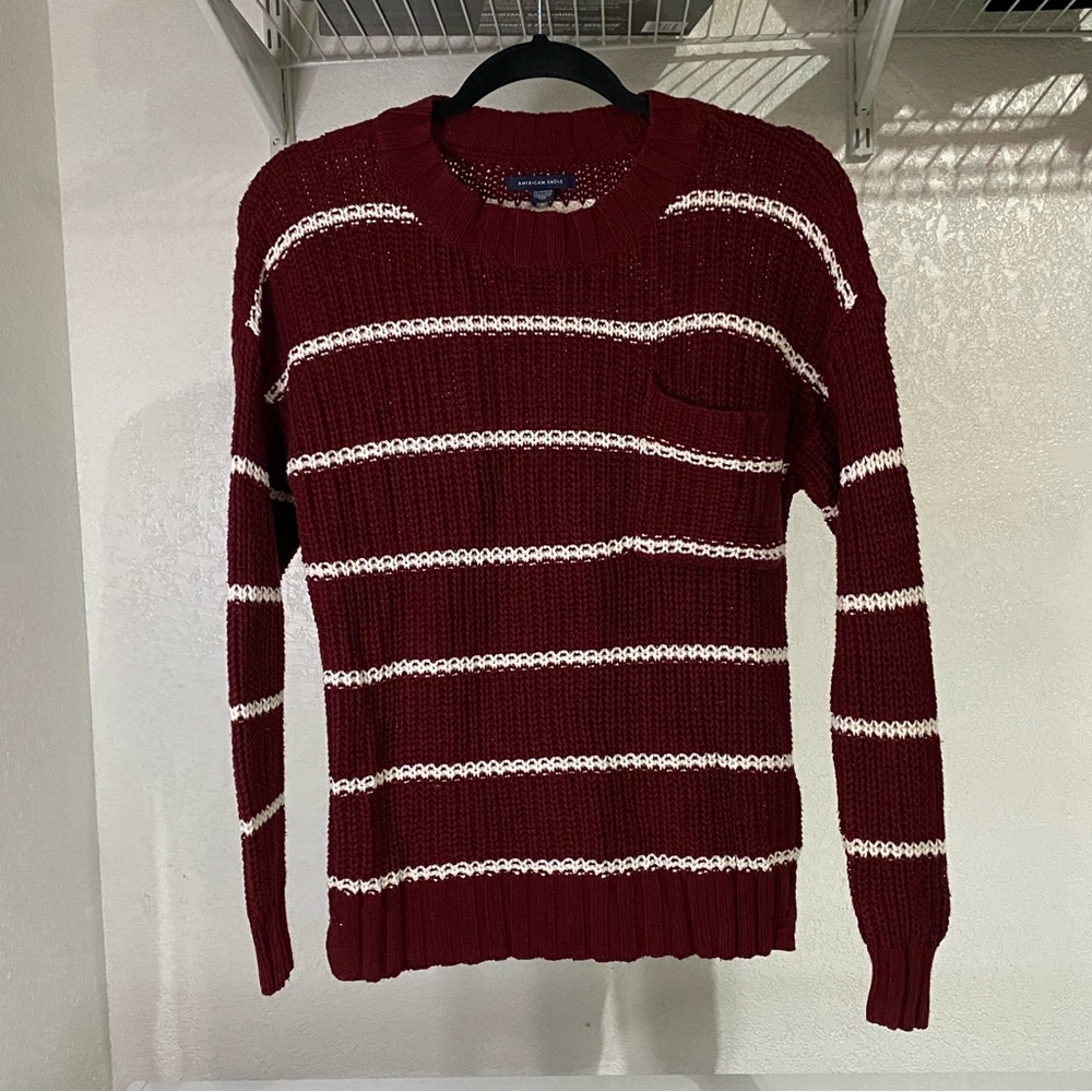 AEO Burgundy and White Striped Sweater